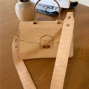 Style & Co. Cream Croc-Embossed Top Handle Satchel with Gold Hardware